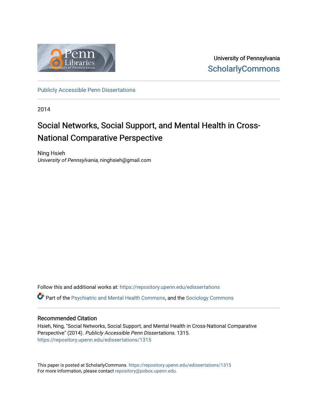 Social Networks, Social Support, and Mental Health in Cross-National Comparative Perspective