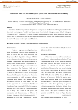 Distribution Maps of Critical Endangered Species from Macedonian Red List of Fungi