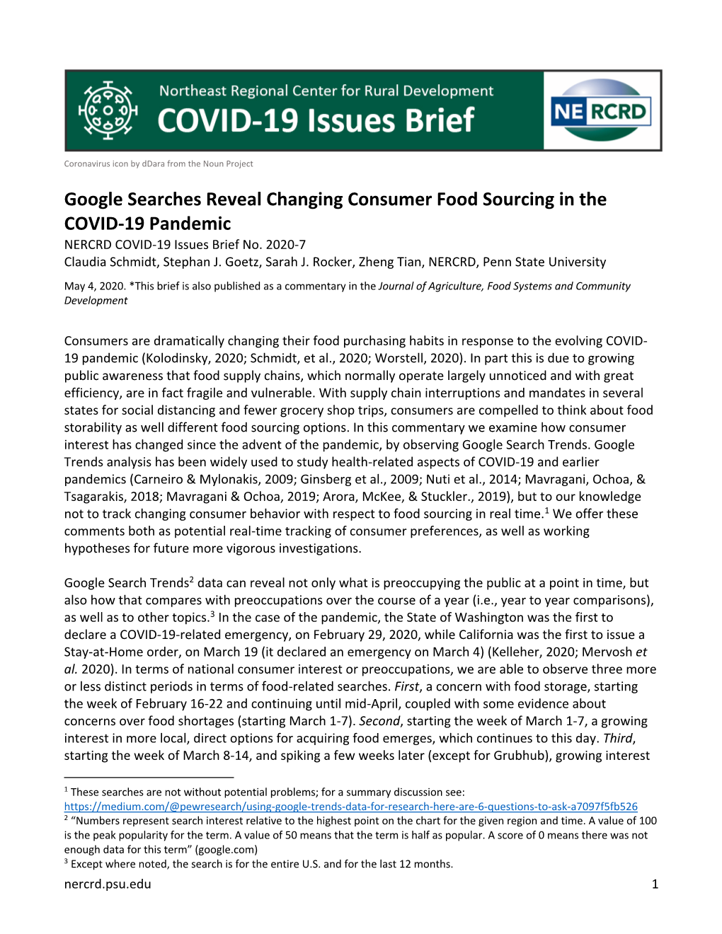 Google Searches Reveal Changing Consumer Food Sourcing in the COVID-19 Pandemic NERCRD COVID-19 Issues Brief No