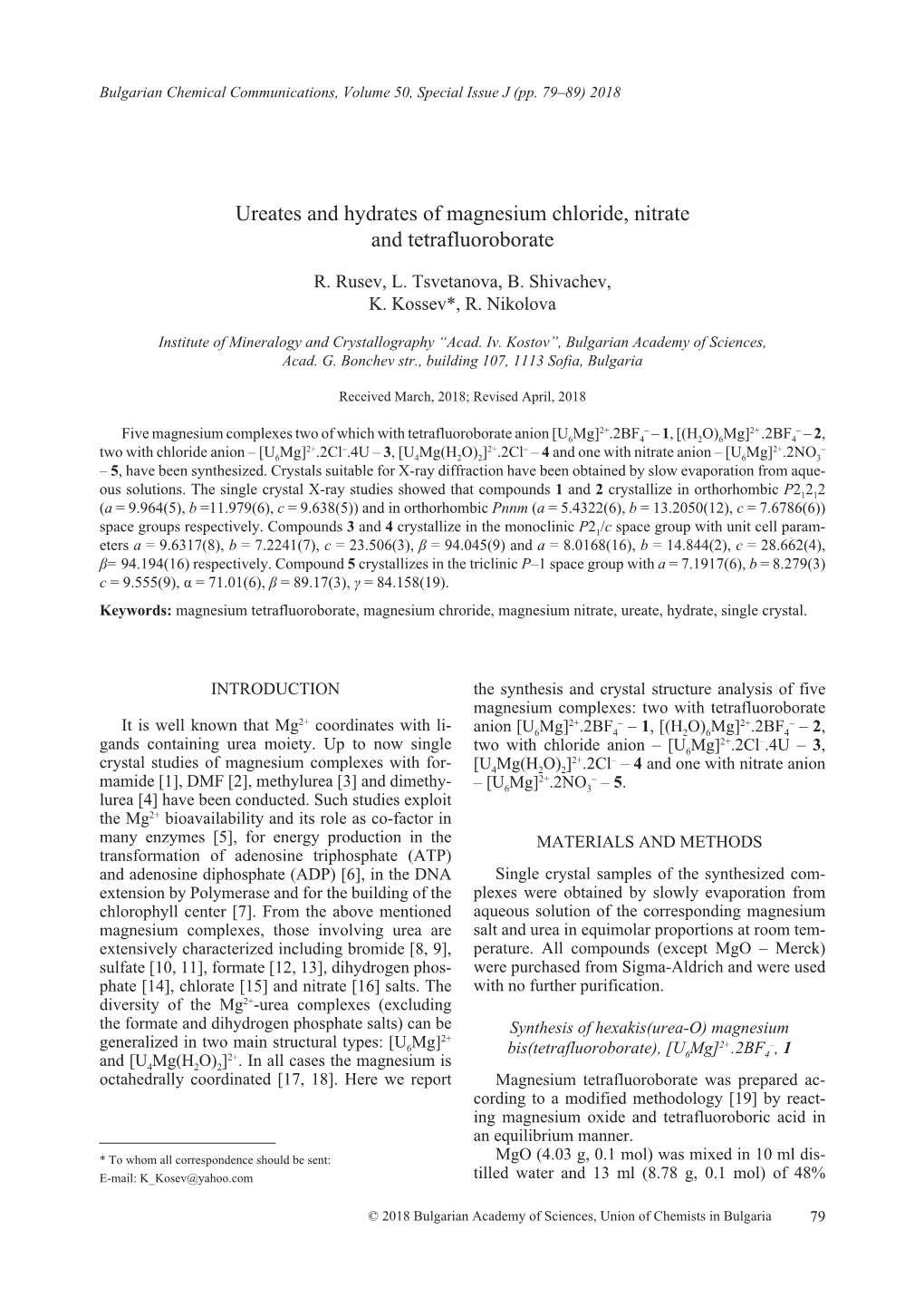 Ureates and Hydrates of Magnesium Chloride, Nitrate and Tetrafluoroborate