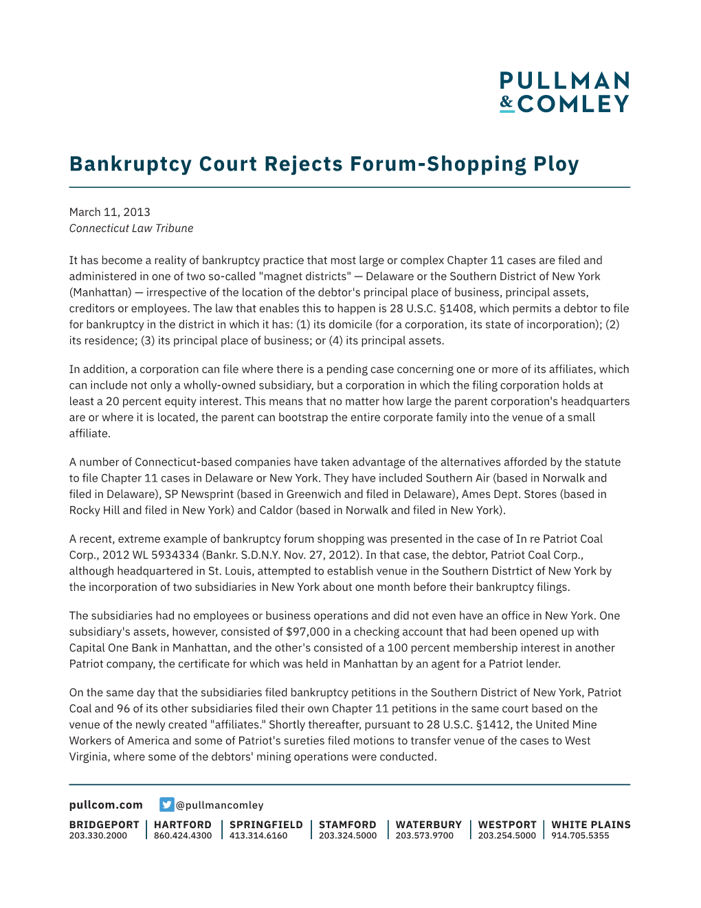 Bankruptcy Court Rejects Forum-Shopping Ploy