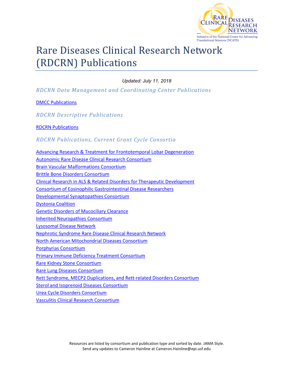 Rare Diseases Clinical Research Network (RDCRN) Publications