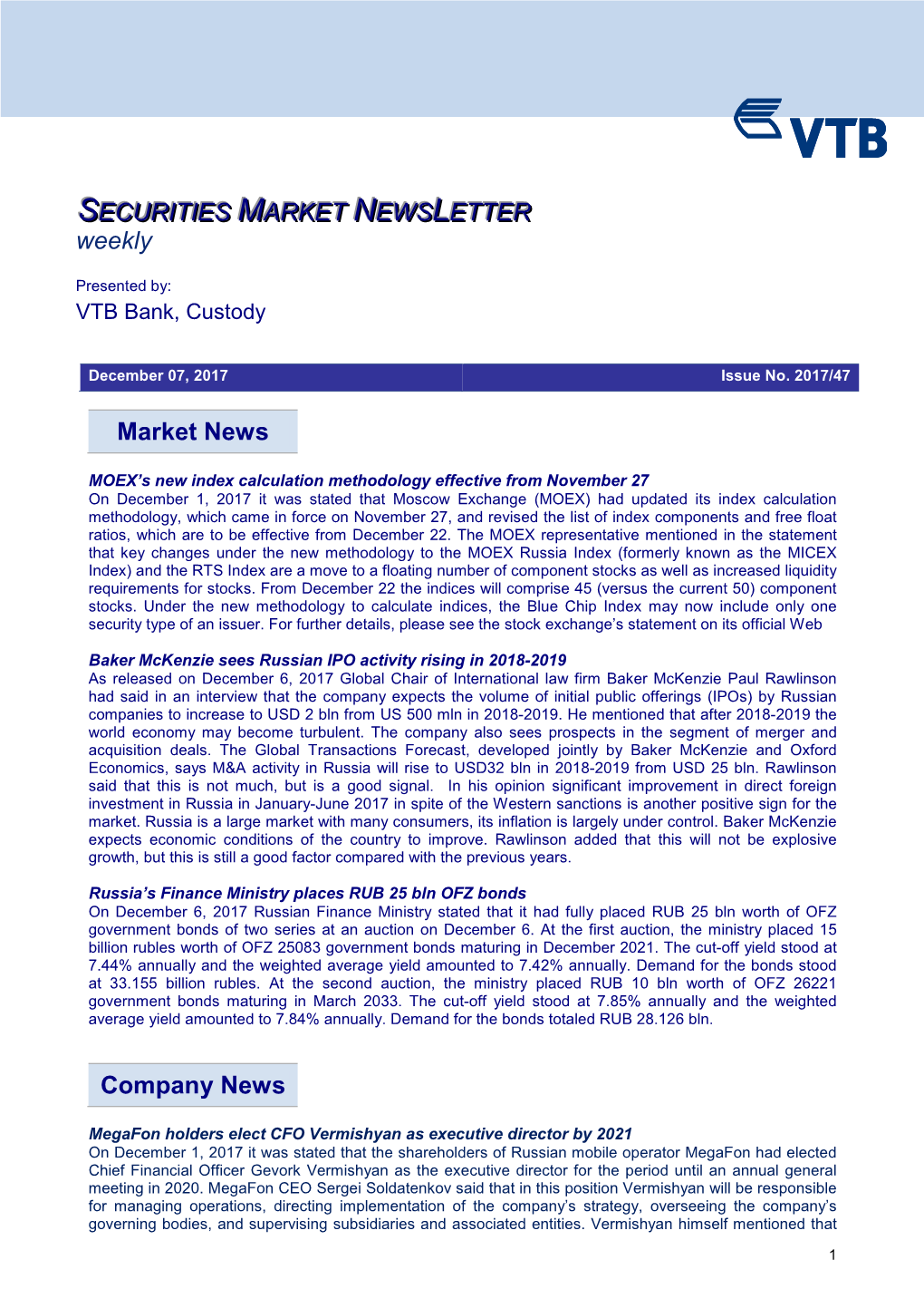 Market News Company News SECURITIES MARKET