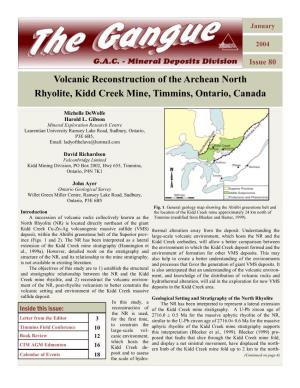 Volcanic Reconstruction of the Archean North Rhyolite, Kidd Creek Mine, Timmins, Ontario, Canada