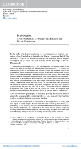 Introduction Cosmopolitanism, Courtliness and Ethics in the Deccani Sultanates