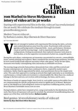 From Warhol to Steve Mcqueen: a History of Video Art in 30 Works | Art and Design | the Guardian