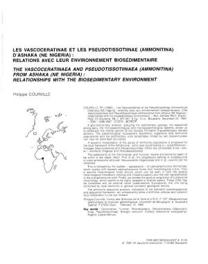 Les Vascoceratinae Et Les Pseudotissotiinae