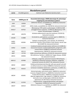 Mendeliome Panel Versie V3 (4362 Genen) Centrum Voor Medische Genetica Gent