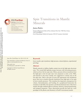 Spin Transitions in Mantle Minerals