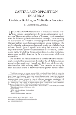 Capital and Opposition in Africa Coalition Building in Multiethnic Societies