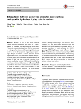 Interactions Between Polycyclic Aromatic Hydrocarbons and Epoxide Hydrolase 1 Play Roles in Asthma