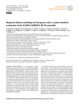 Article the Simulation of European Climate (1961–2000) with Regcm3 at the Time of Access Or May Contain More Experiments