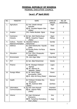 Federal Republic of Nigeria Federal Executive Council