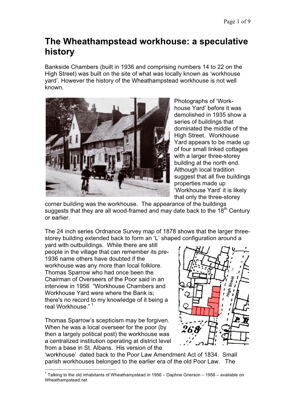 The Wheathampstead Workhouse: a Speculative History