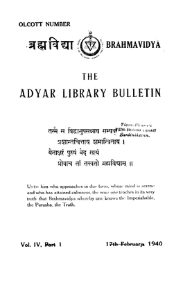 Adyar Library Bulletin V4 P1 Feb 1940