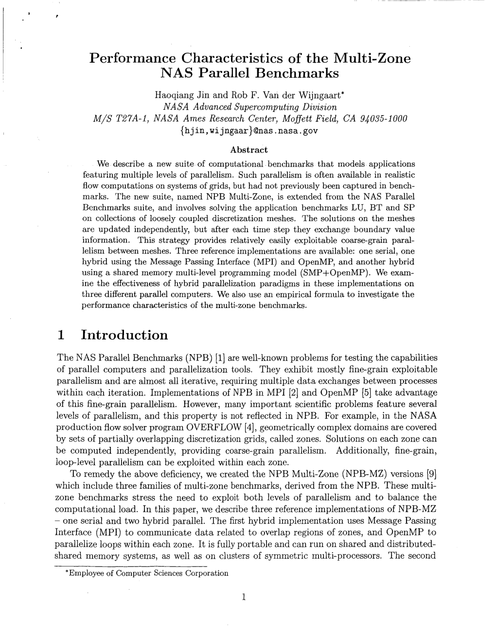 Performance Characteristics of the Multi-Zone NAS Parallel Benchmarks