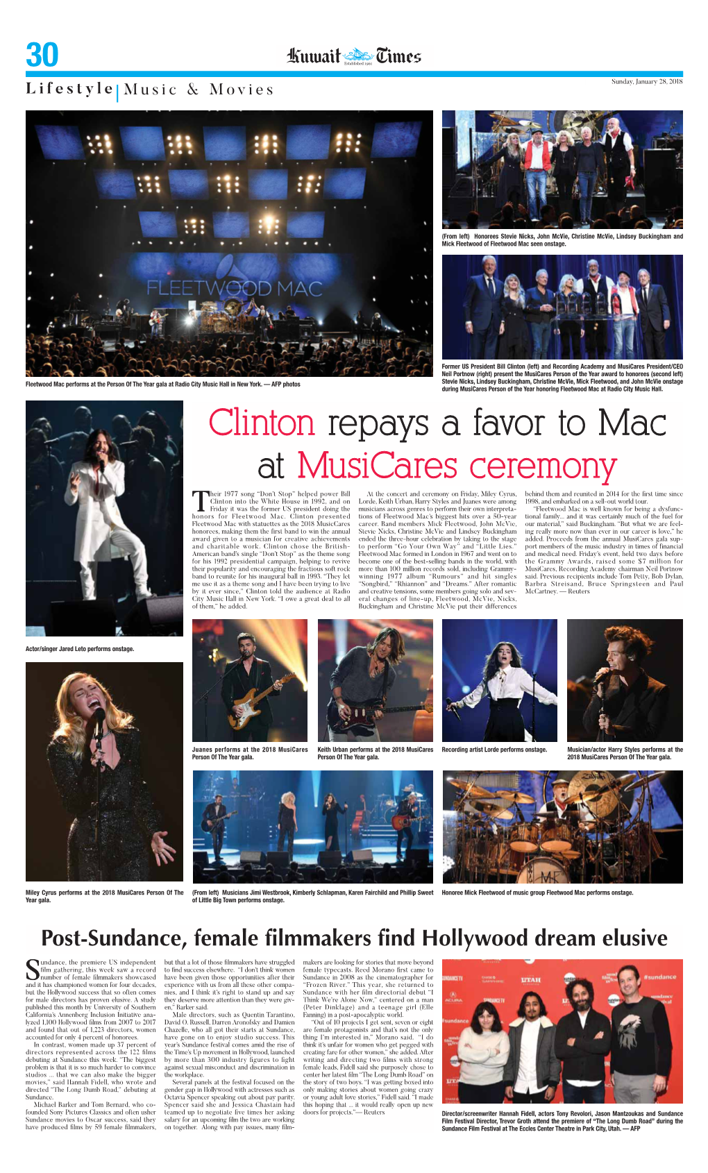 Clinton Repays a Favor to Mac at Musicares Ceremony