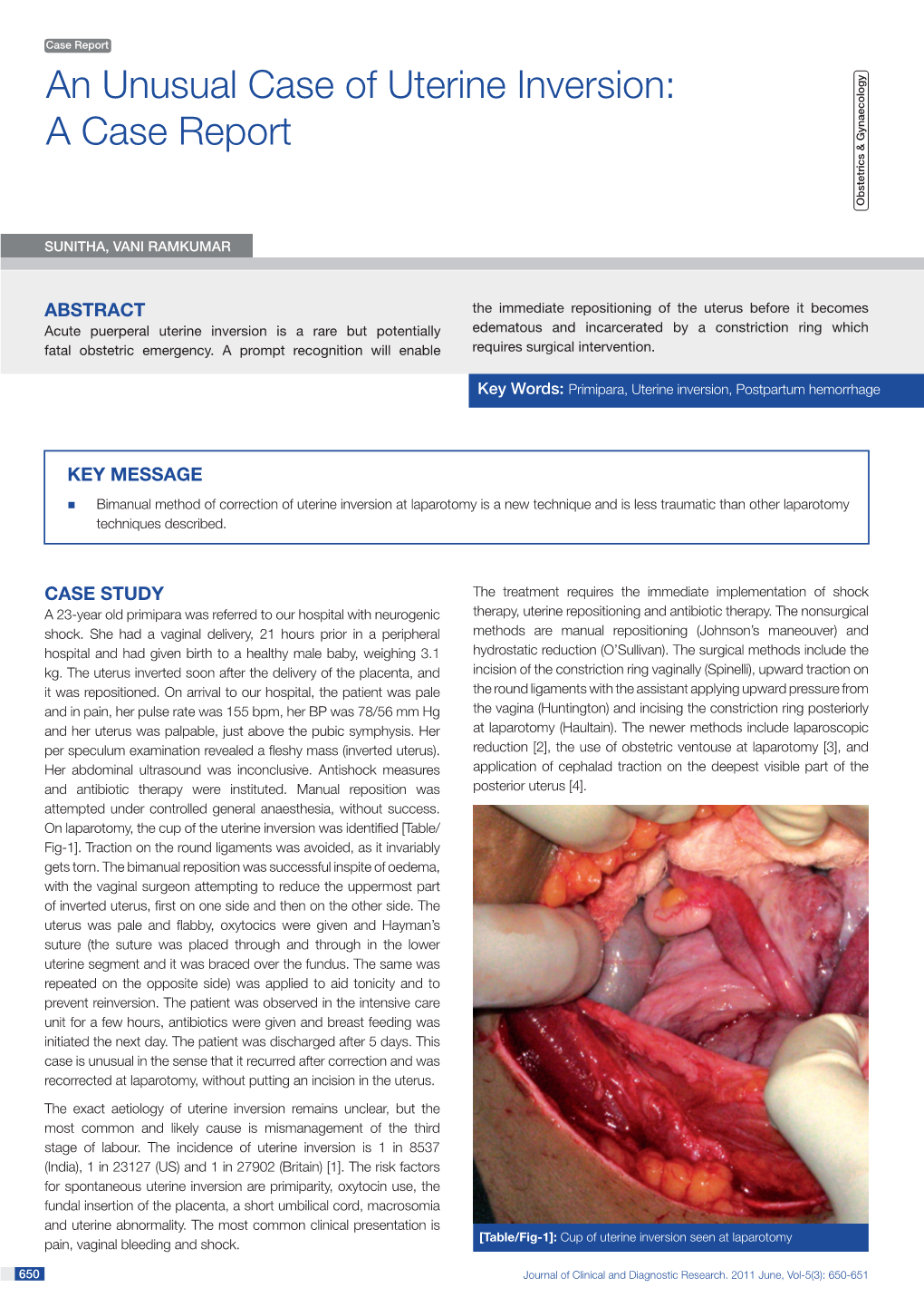 An Unusual Case of Uterine Inversion: a Case Report Obstetrics & Gynaecology