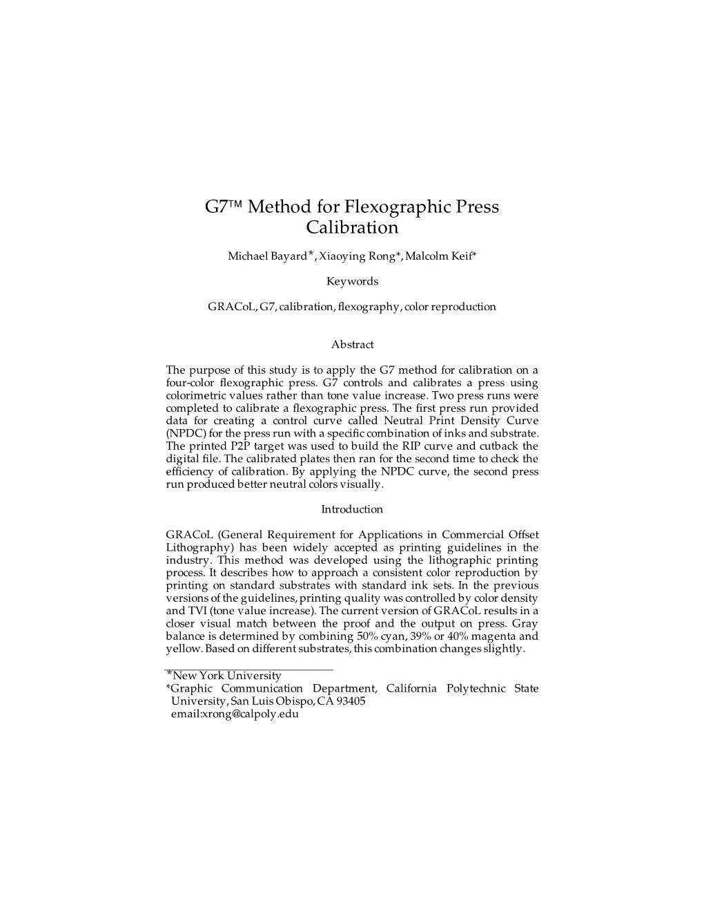G7™ Method for Flexographic Press Calibration