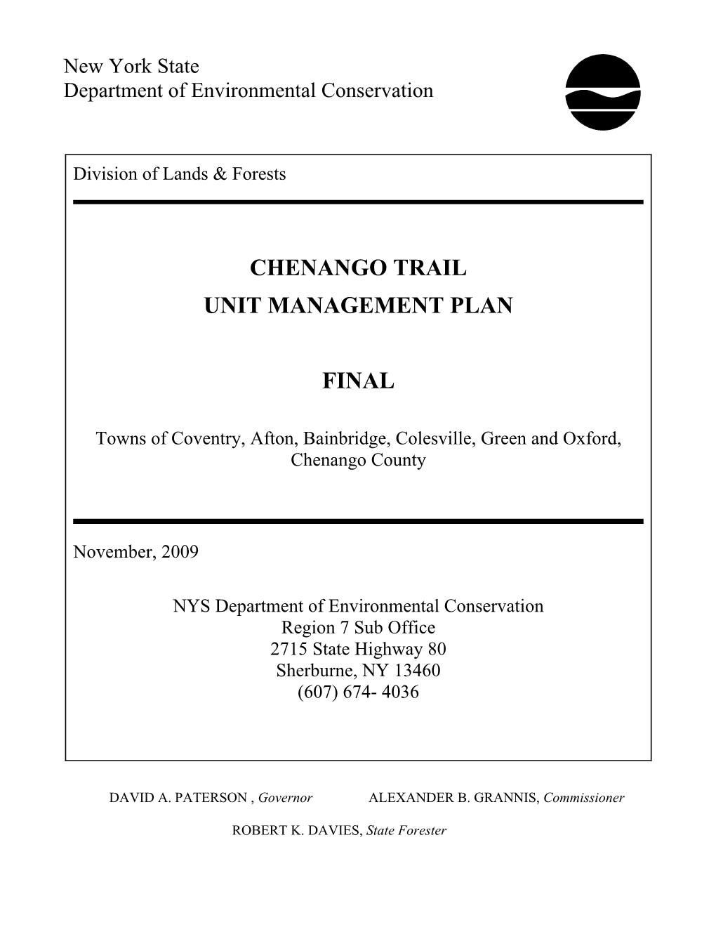 Chenango Trail Unit Management Plan