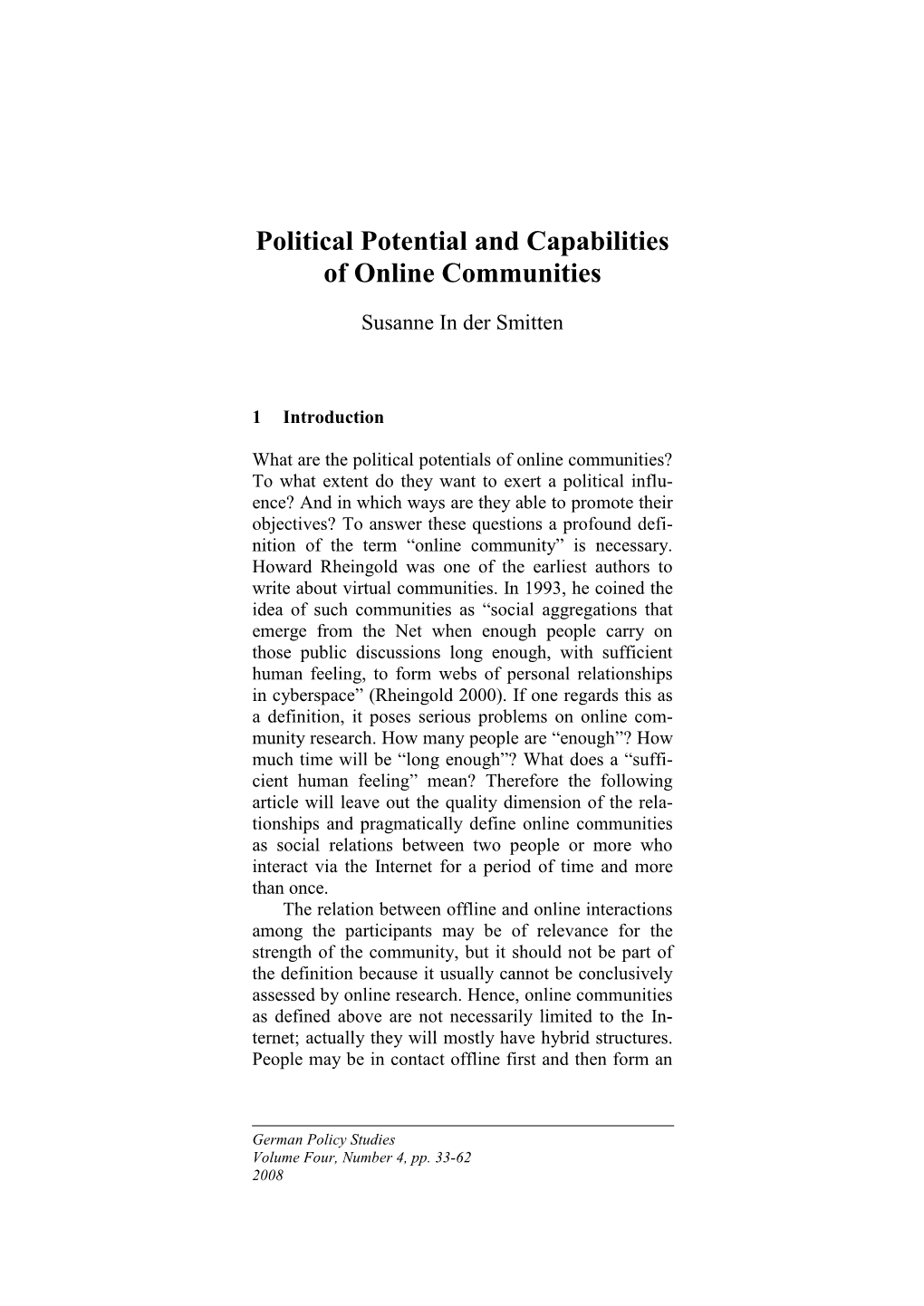 Political Potential and Capabilities of Online Communities