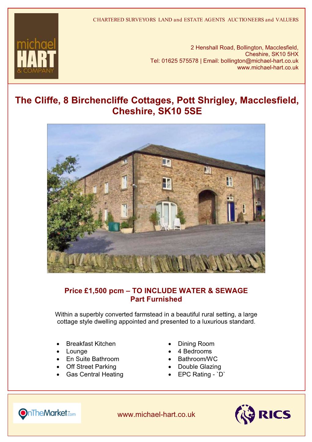 The Cliffe, 8 Birchencliffe Cottages, Pott Shrigley, Macclesfield, Cheshire, SK10 5SE