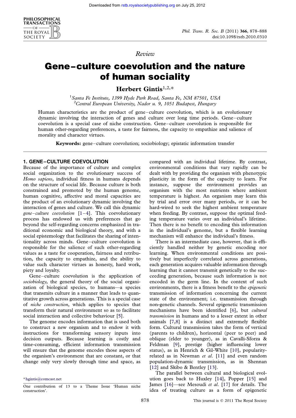 Gene–Culture Coevolution and the Nature of Human Sociality