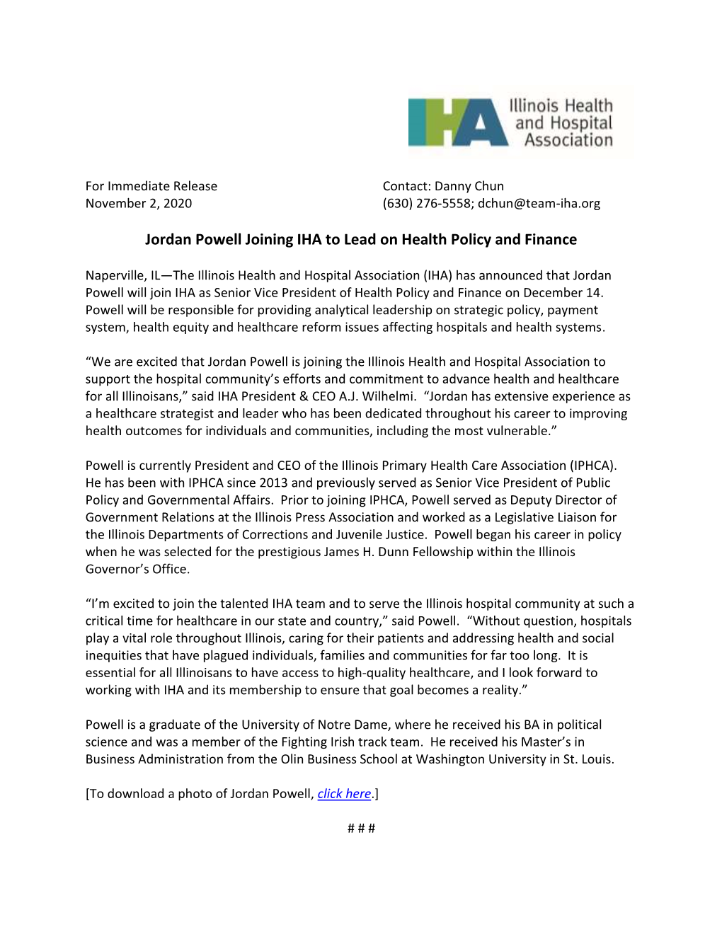 Read More About Jordan Powell Joining IHA to Lead on Health