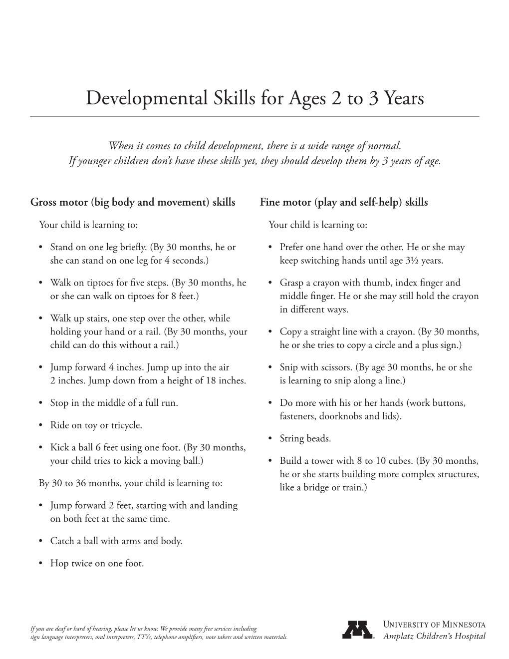 Developmental Skills for Ages 2 to 3 Years