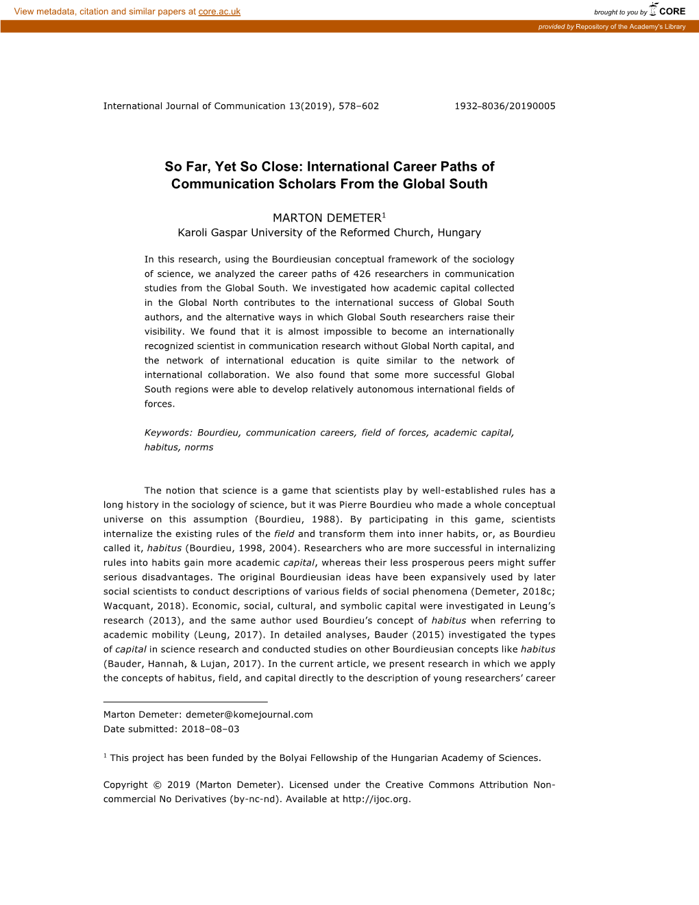 So Far, Yet So Close: International Career Paths of Communication Scholars from the Global South