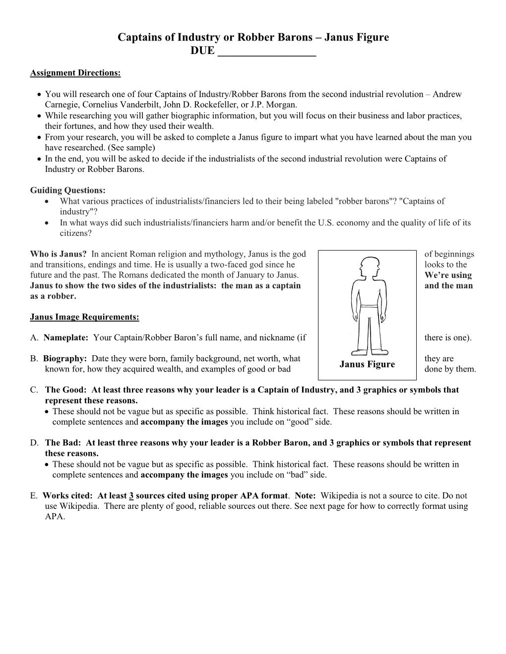 Captains of Industry Or Robber Barons – Janus Figure DUE ______