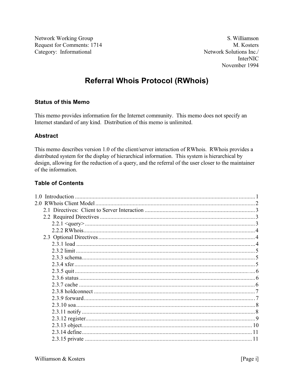 Referral Whois Protocol (Rwhois)