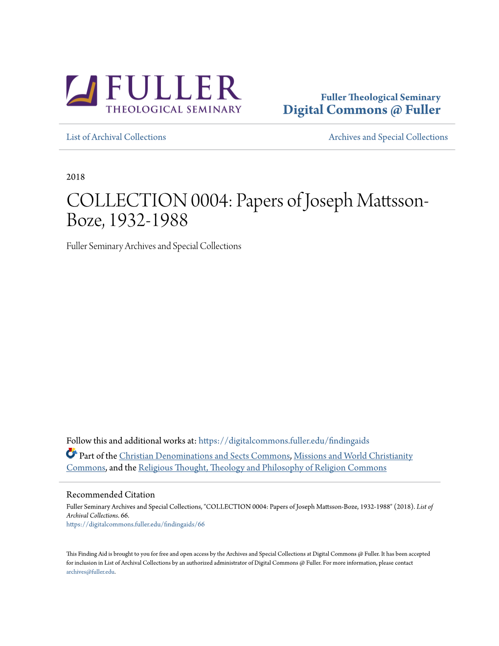 Papers of Joseph Mattsson-Boze, 1932-1988