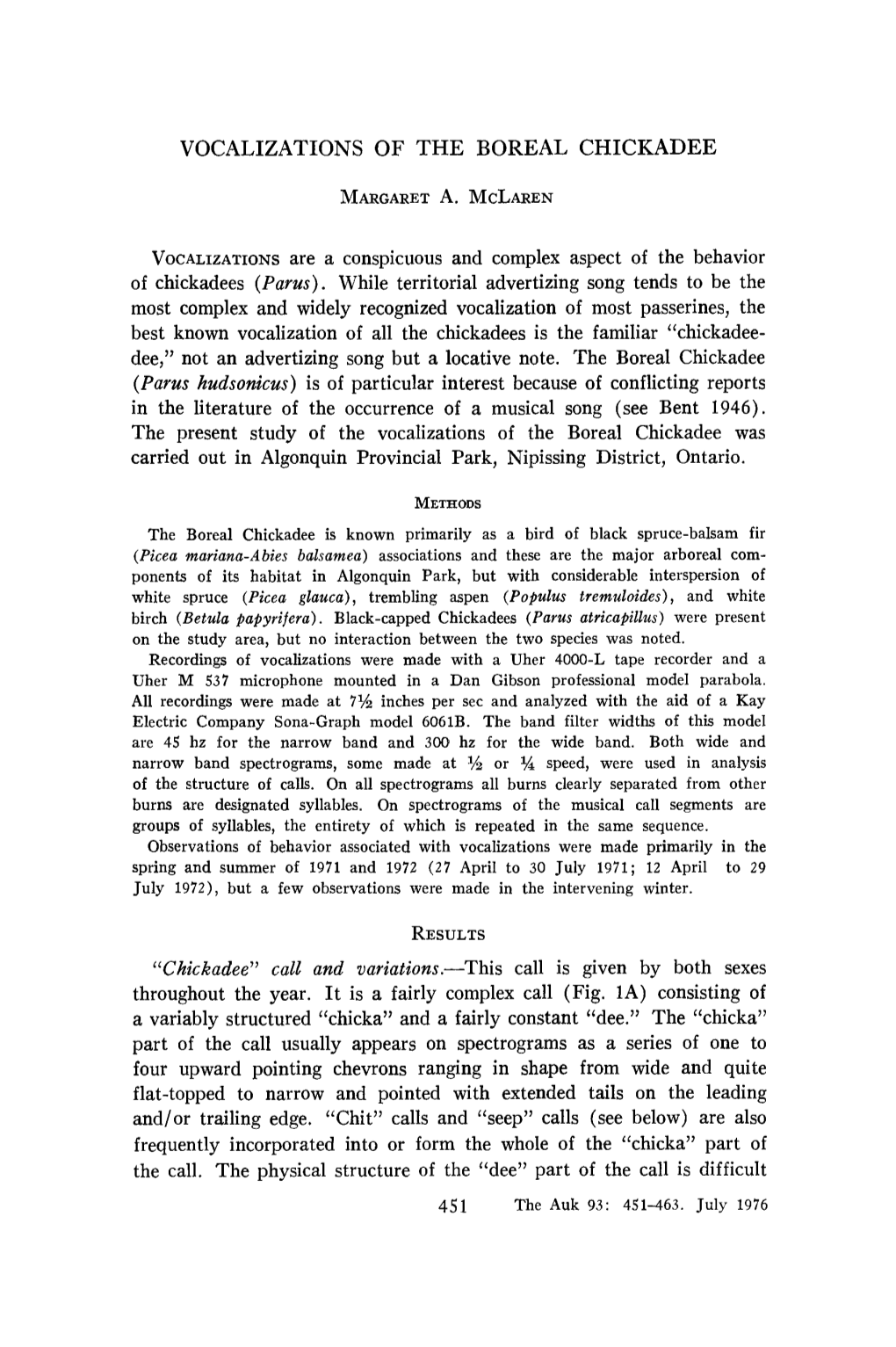 Vocalizations of the Boreal Chickadee