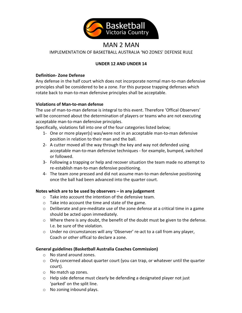 Man 2 Man Implementation of Basketball Australia ‘No Zones’ Defense Rule