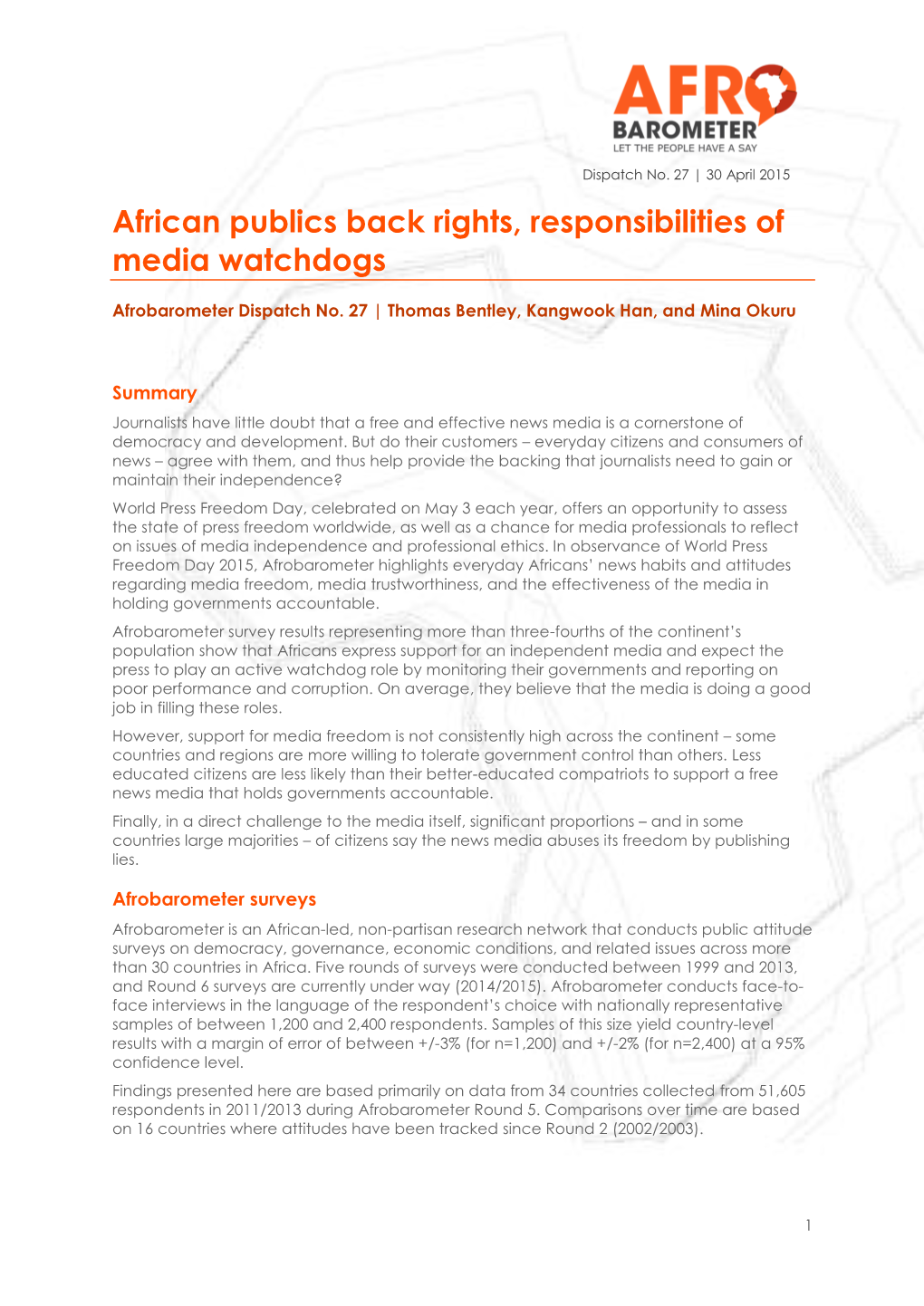 African Publics Back Rights, Responsibilities of Media Watchdogs