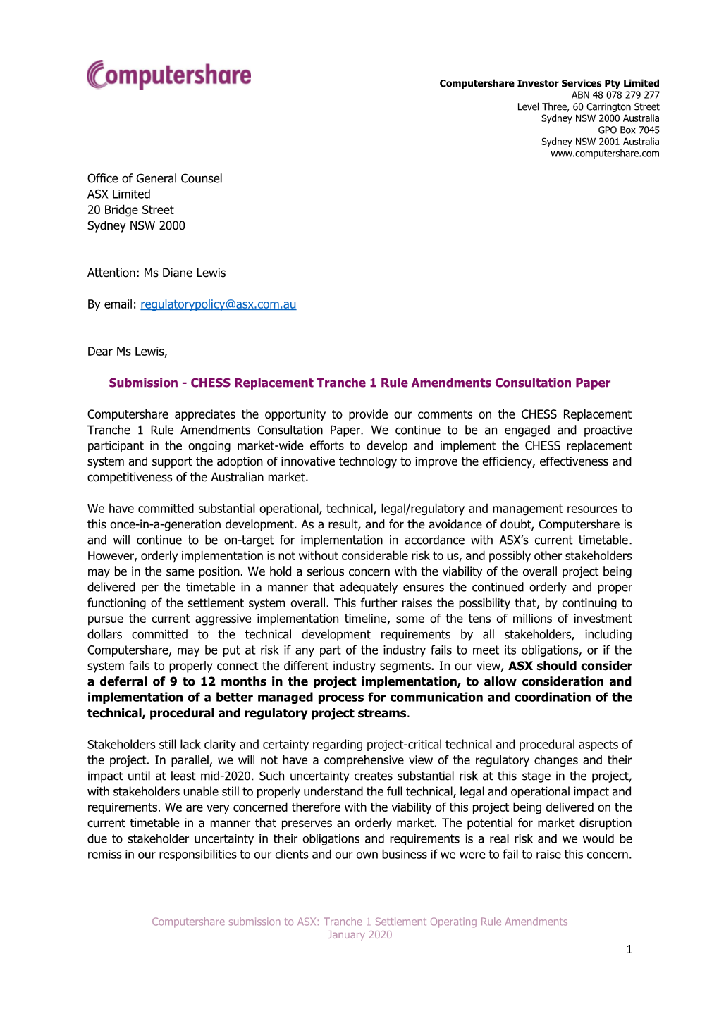 Response to ASX CHESS Replacement Tranche 1 Rule Amendments.Pdf