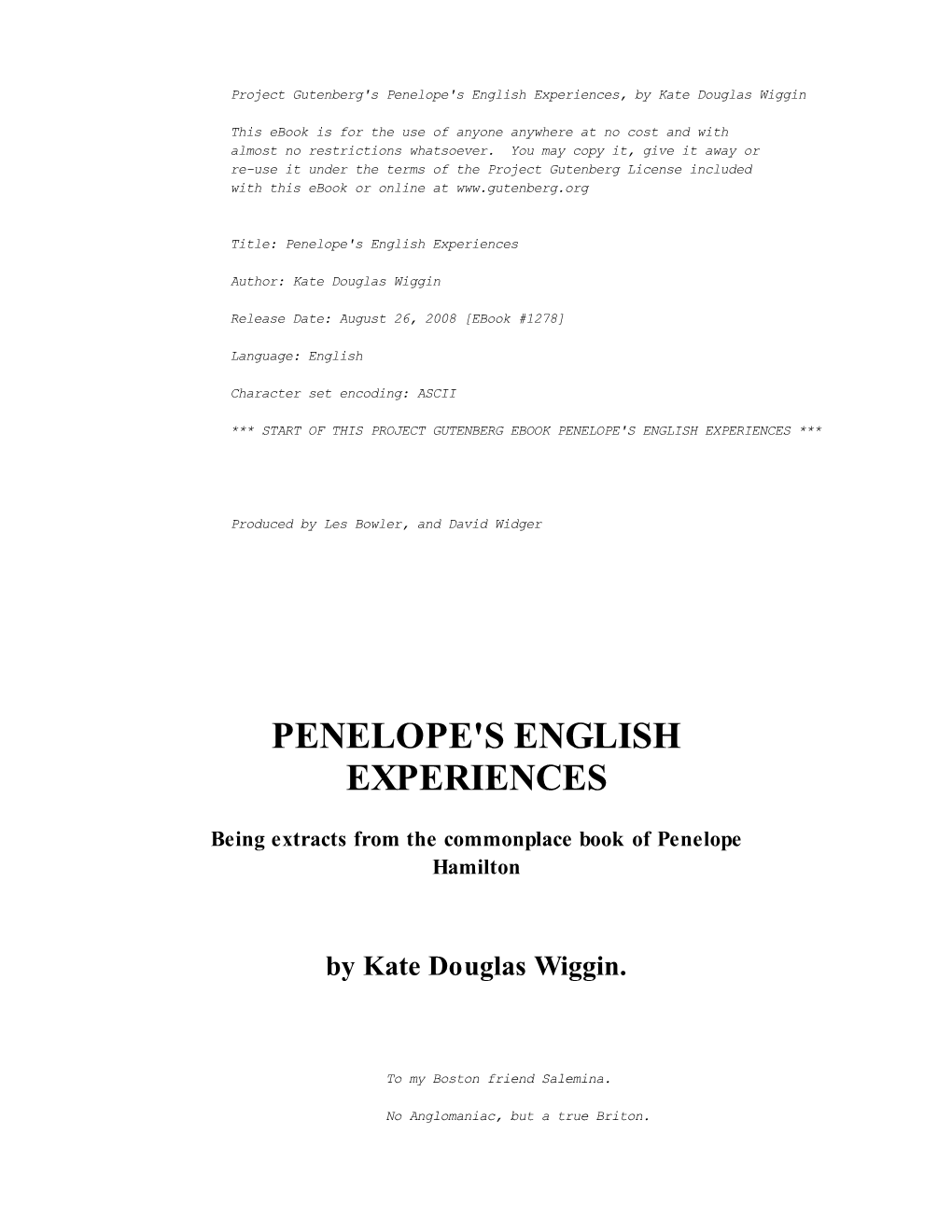 Penelope's English Experiences, by Kate Douglas Wiggin