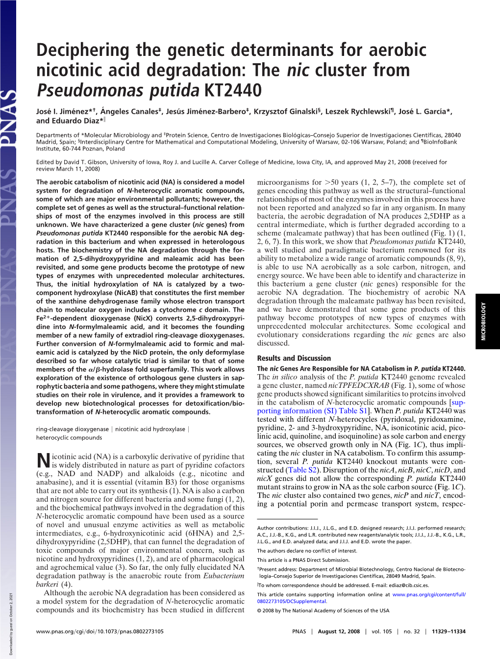 The Nic Cluster from Pseudomonas Putida KT2440