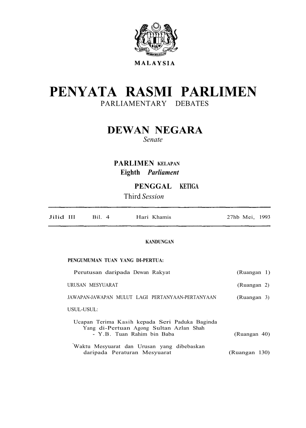 Penyata Rasmi Parlimen Parliamentary Debates