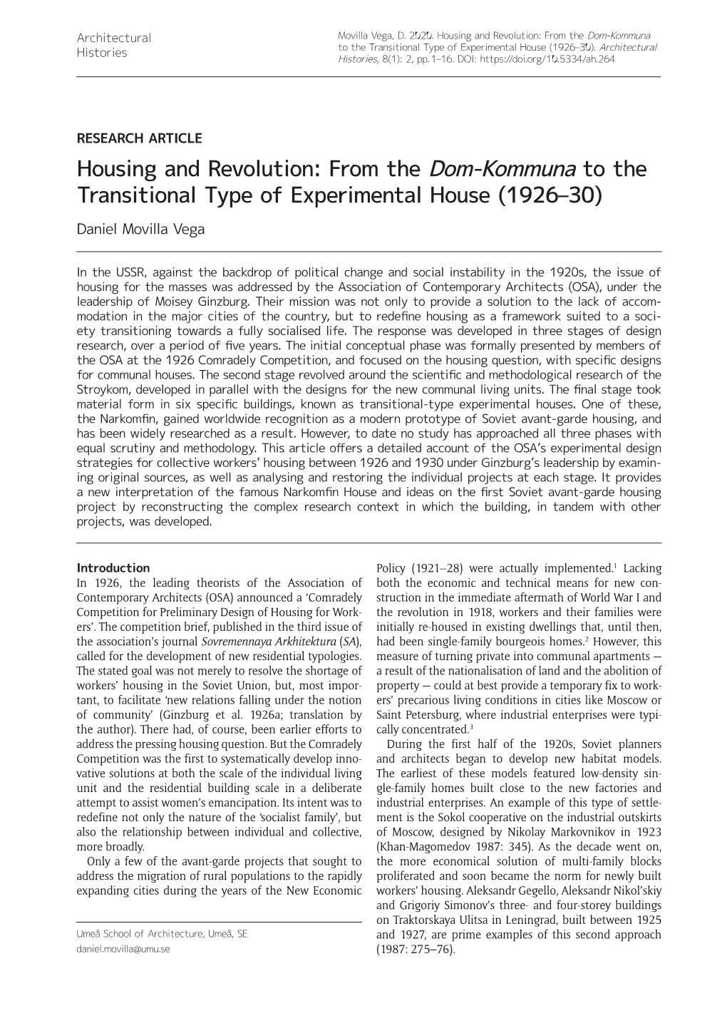 Housing and Revolution: from the Dom-Kommuna to the Transitional Type of Experimental House (1926–30)