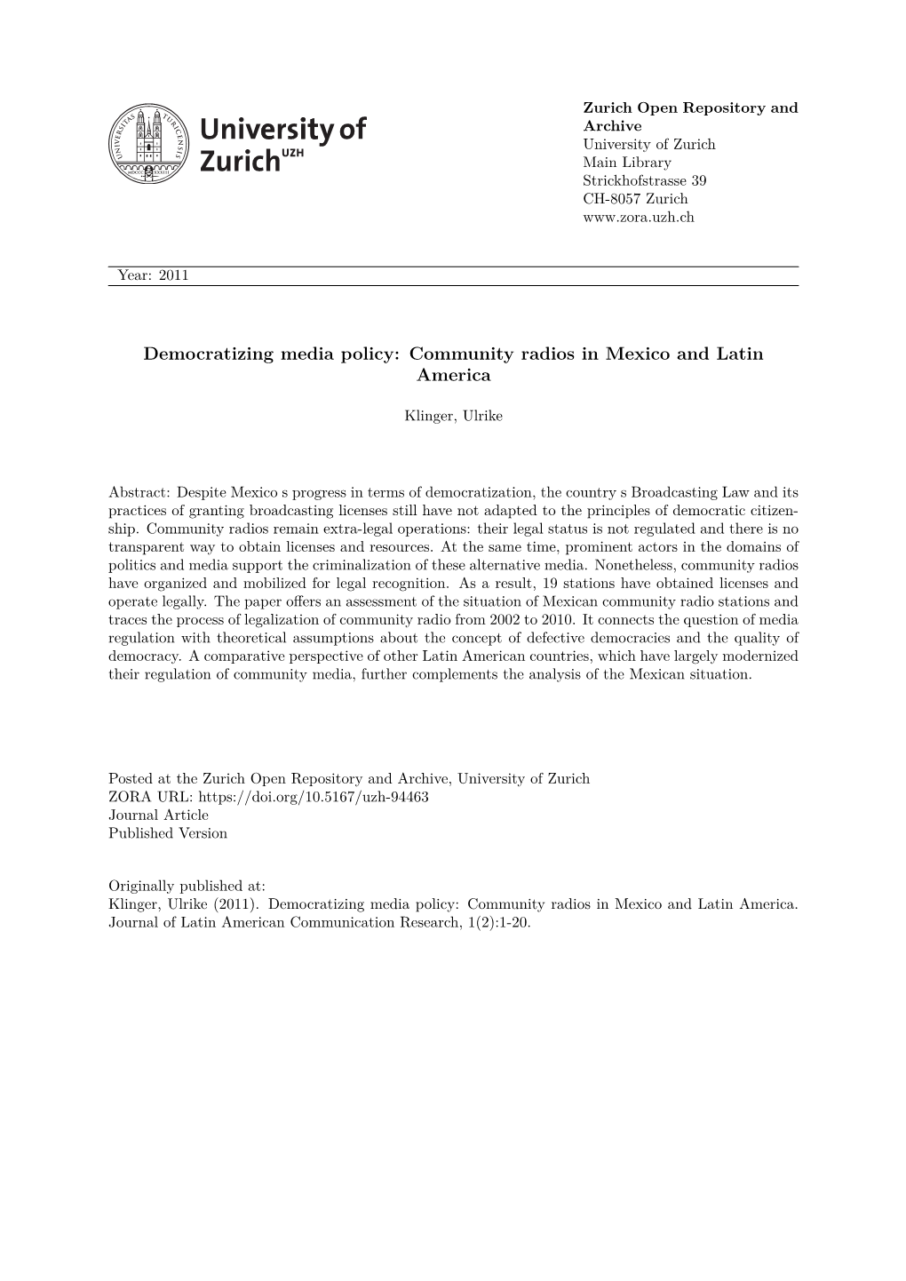 Democratizing Media Policy: Community Radios in Mexico and Latin America