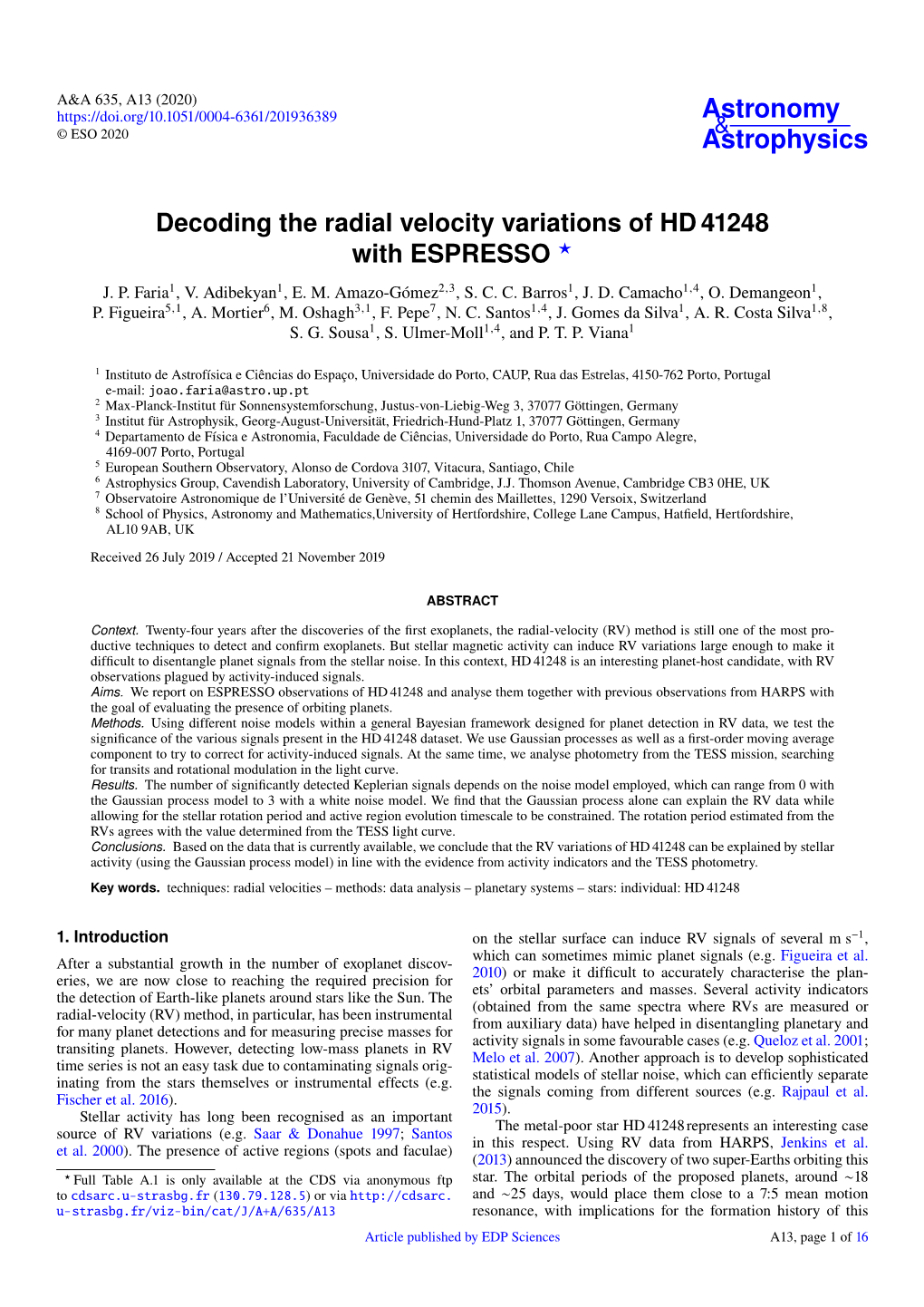Decoding the Radial Velocity Variations of HD 41248 with ESPRESSO ? J