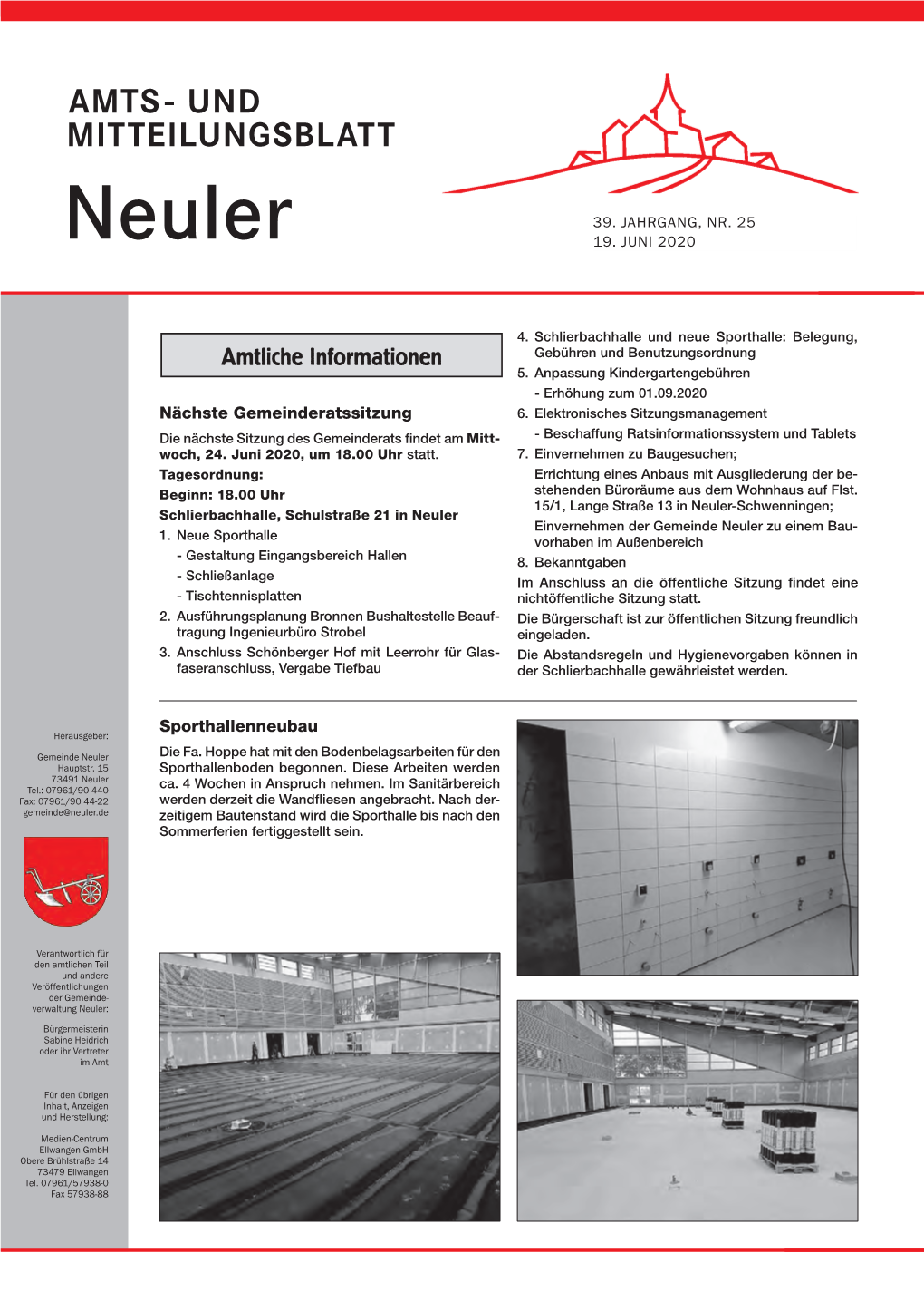 Amts- Und Mitteilungsblatt Neuler Nr. 25 Vom 19.06
