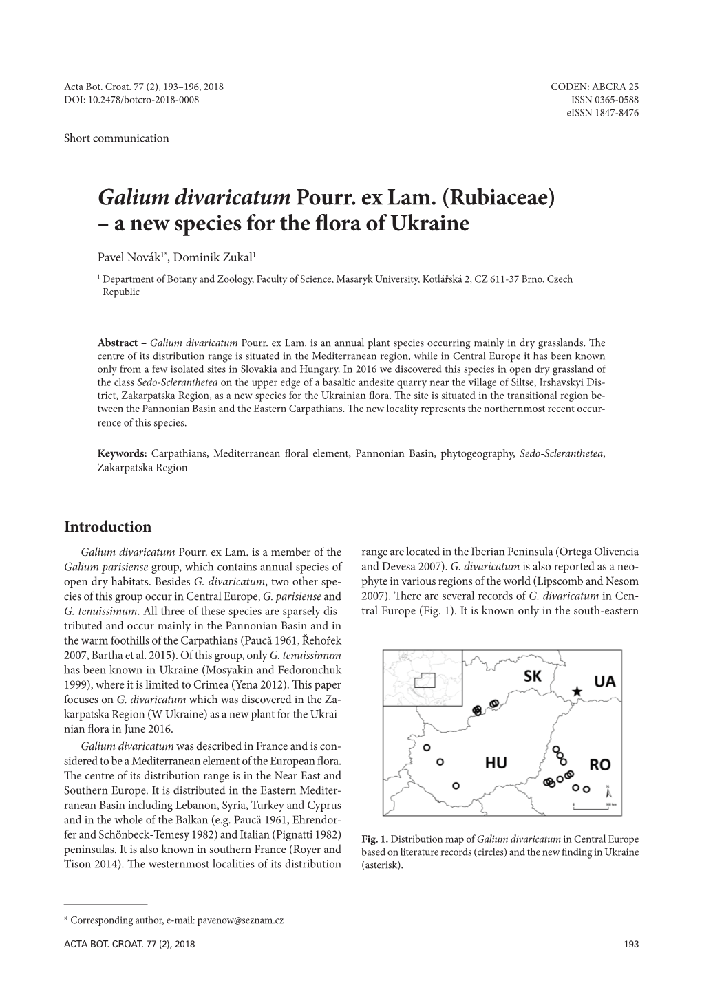 Galium Divaricatum Pourr. Ex Lam. (Rubiaceae) – a New Species for the Flora of Ukraine