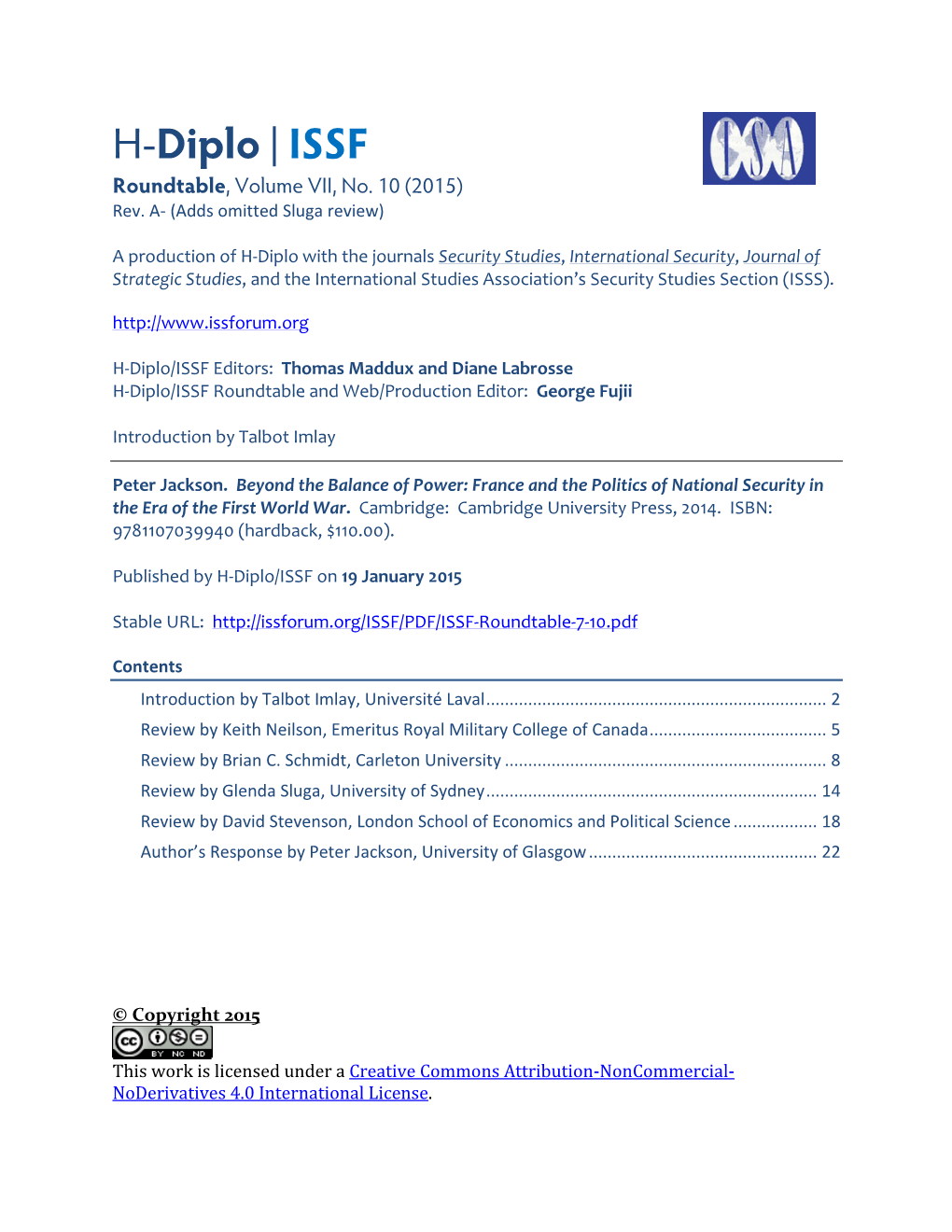 H-Diplo/ISSF Roundtable, Vol. 7, No. 10 (2014)