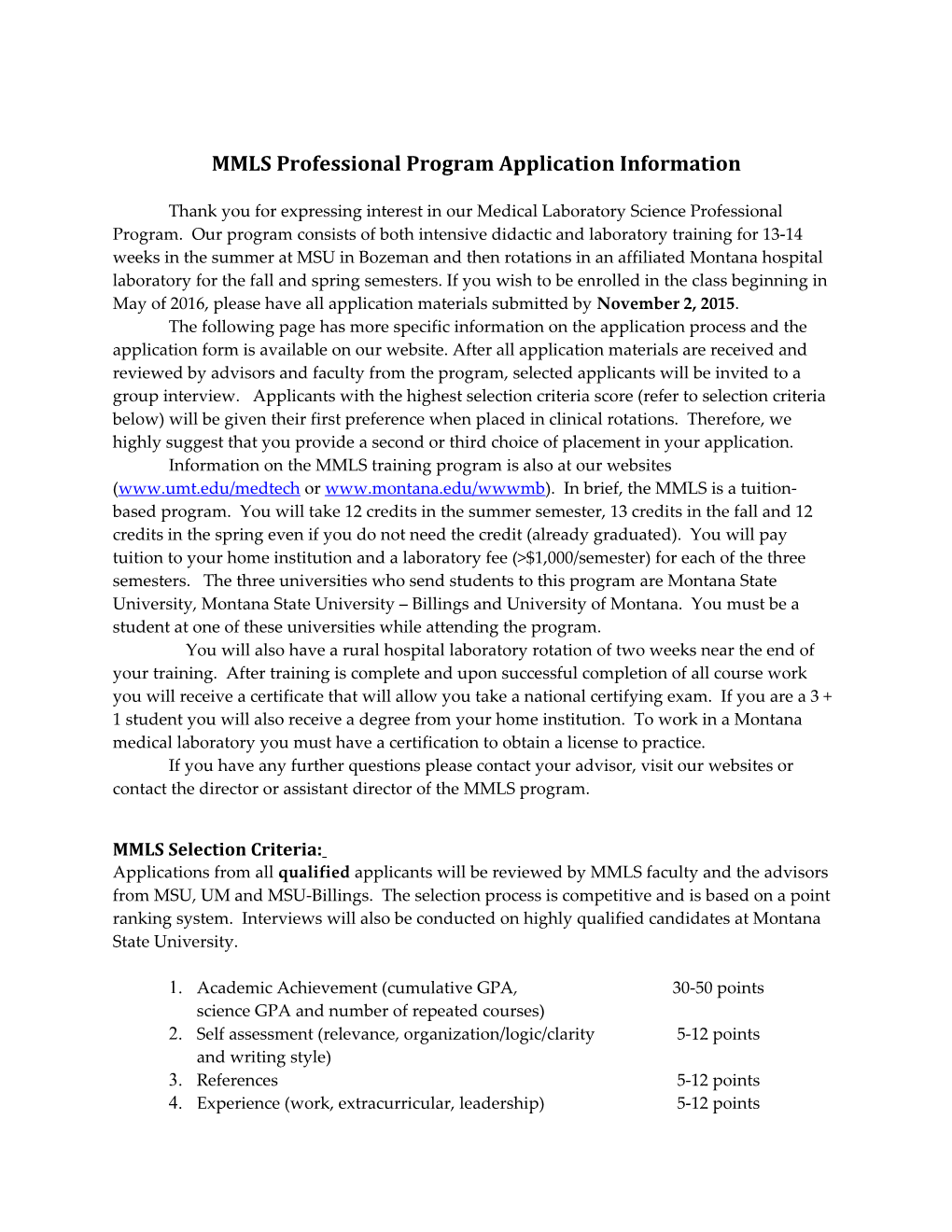 MMLS Professional Program Application Information