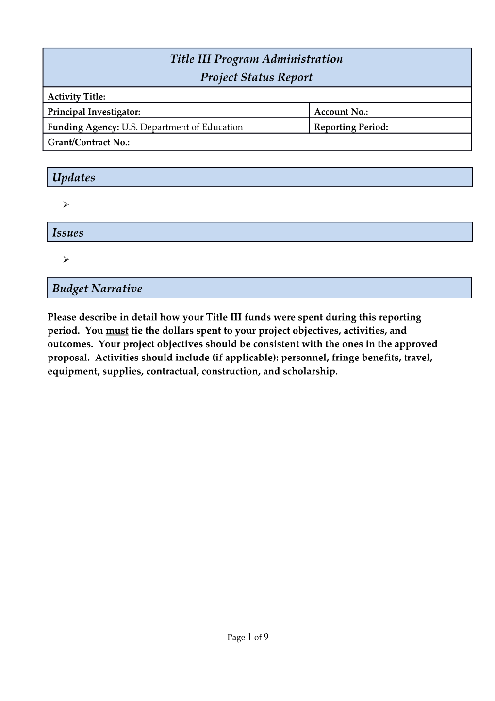 Monthly Status Report Template s1