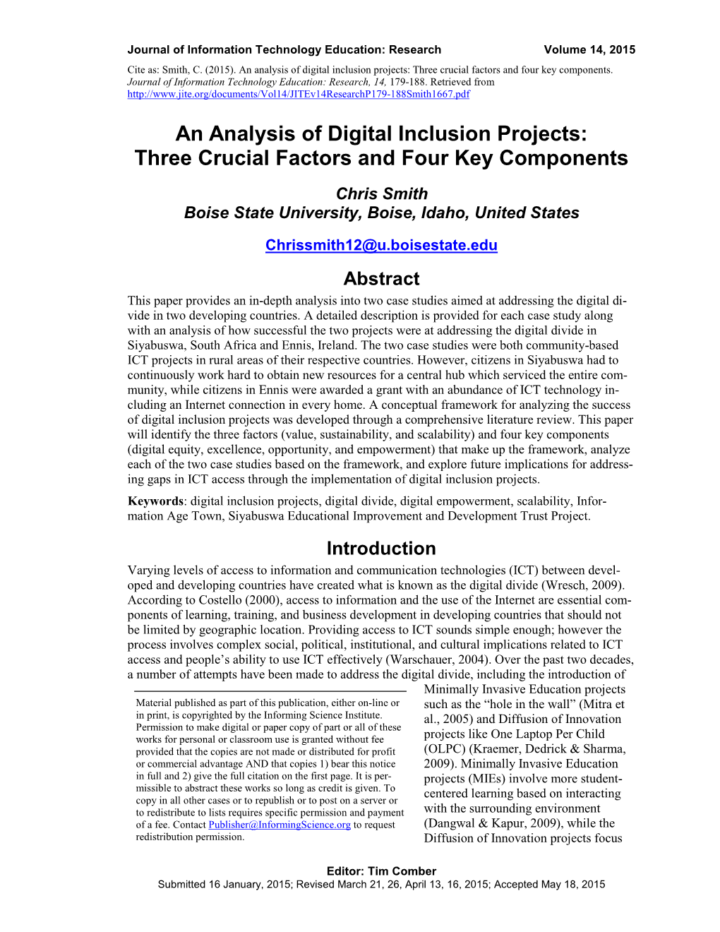 An Analysis of Digital Inclusion Projects: Three Crucial Factors and Four Key Components