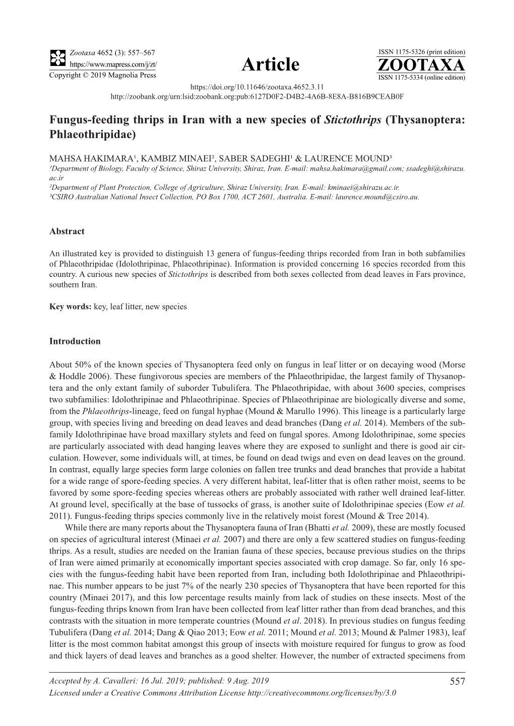 Fungus-Feeding Thrips in Iran with a New Species of Stictothrips (Thysanoptera: Phlaeothripidae)